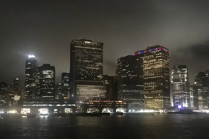 A photo of lower Manhattan after dark